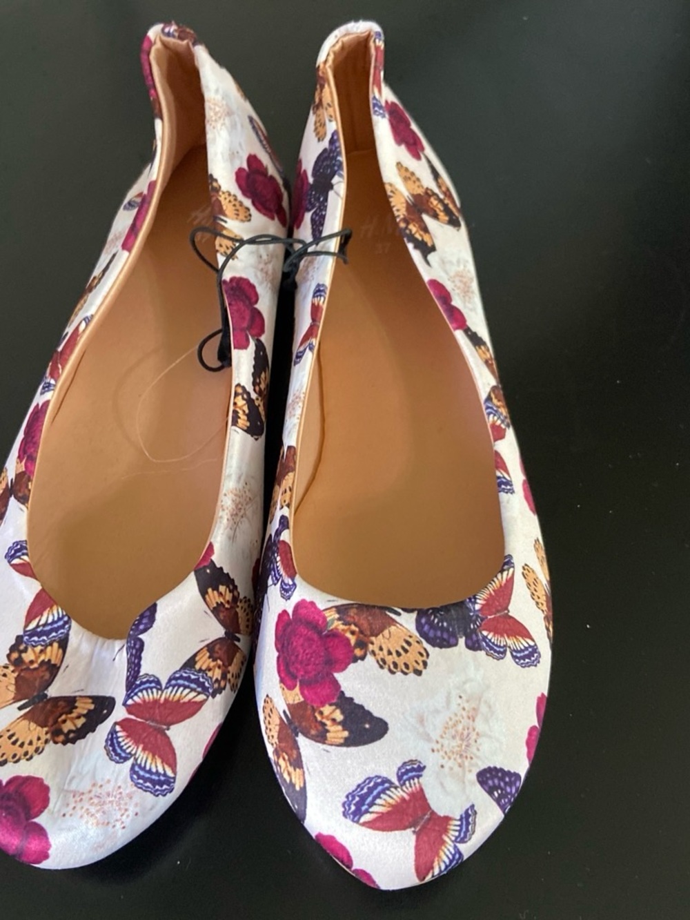 H&M Women's White Ballet Flats with Pink and Purple Butterfly Print